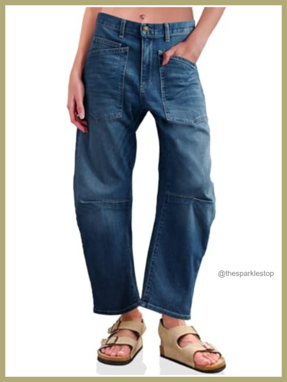 High Waisted Barrel Jeans Boyfriend Tapered Leg Rigid Denim Pants with Pockets